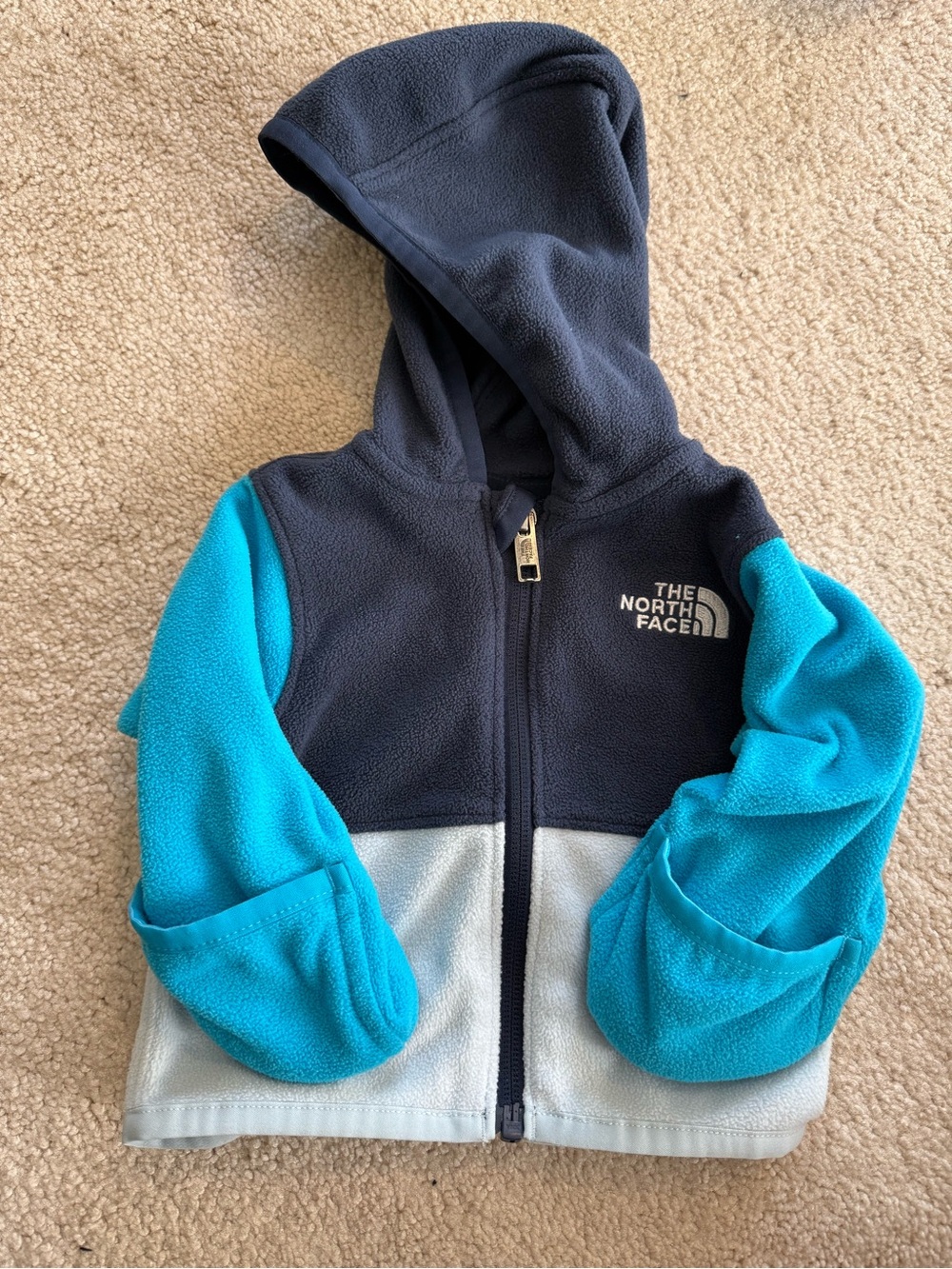 The North Face Kids Colorblock Fleece Hoodie - Navy, Teal & Light Gray